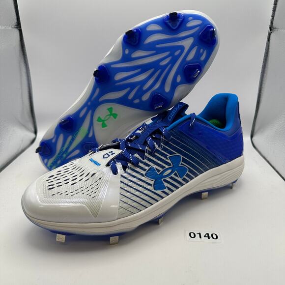 UNDER ARMOUR Men's 15 Yard Low Baseball Metal Cleats Blue White - Picture 1 of 8